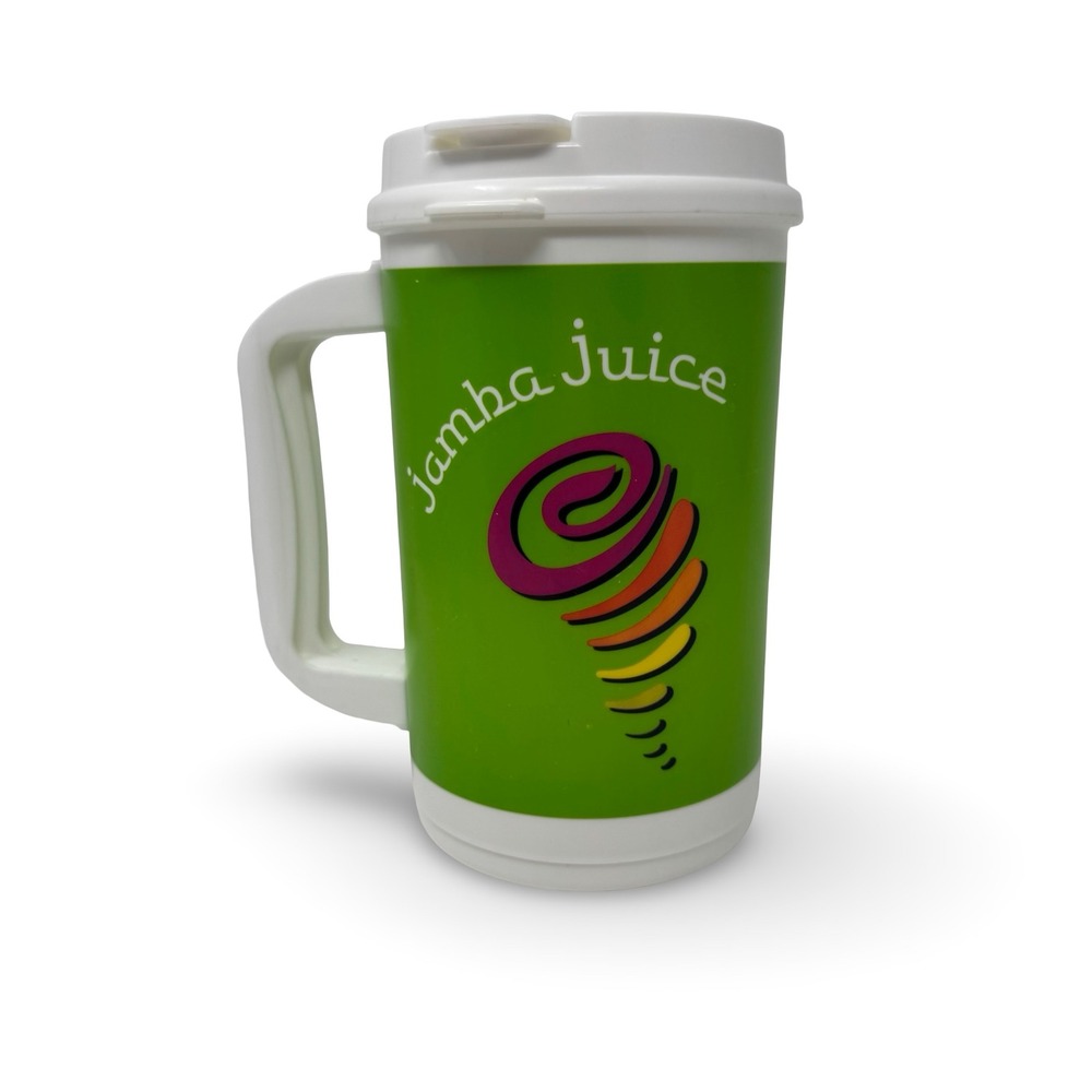 Jamba Juice VTG 90s Y2K Plastic Thermal Cup Mug 64 oz Refillable Travel Green